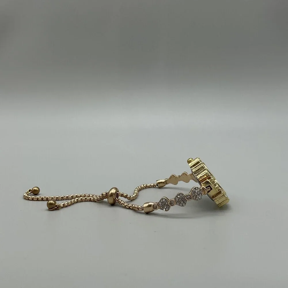 MOP Dial Womens Watch 28mm Gold Tone Heart Crystal Bolo Adjustable Bracelet